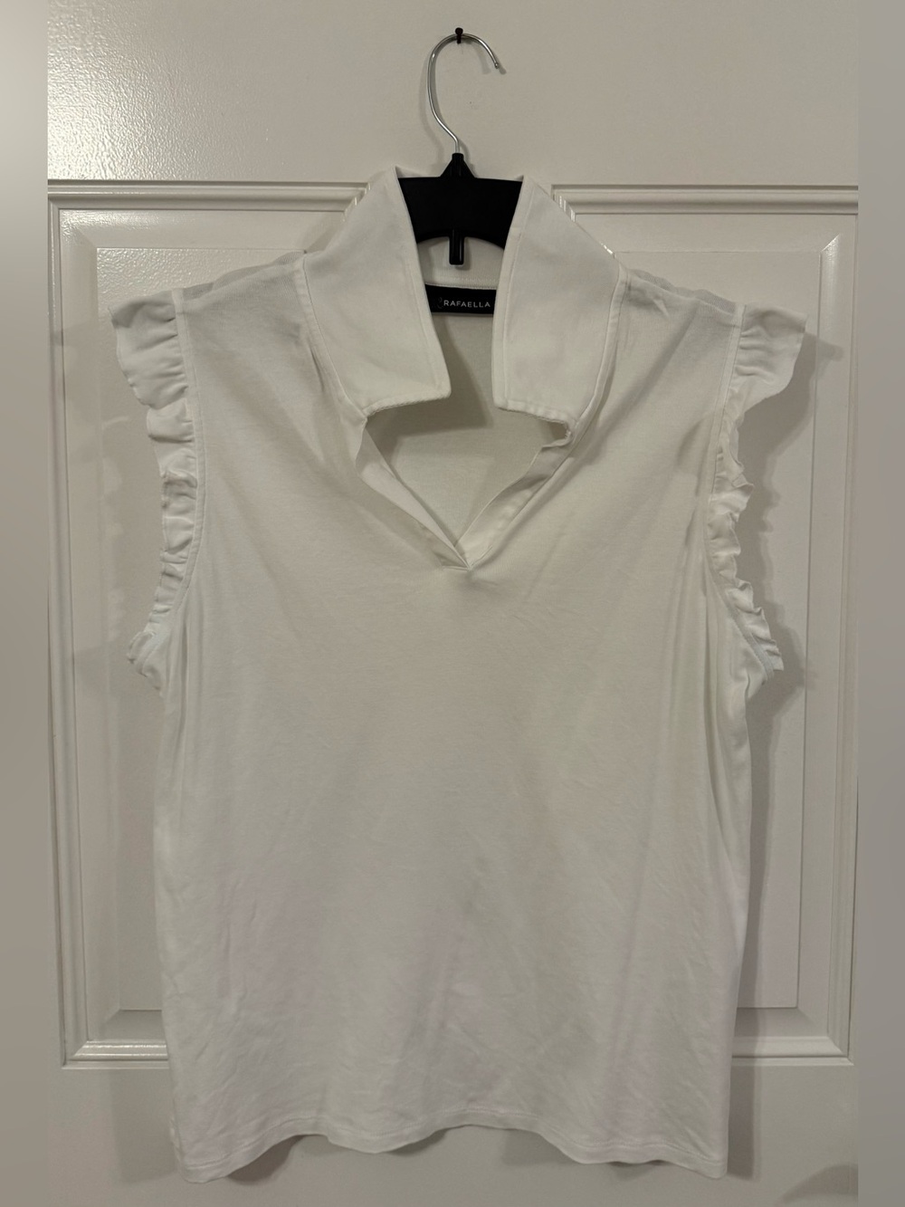 Rafaella White Sleeveless Polo Tank with Ruffle Trim